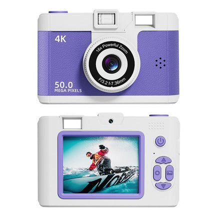 Compact 4K Digital Camera - 50MP, 16x Zoom, 2.4-inch IPS Screen, WiFi & Fill Light - Retro CCD Style(Purple).