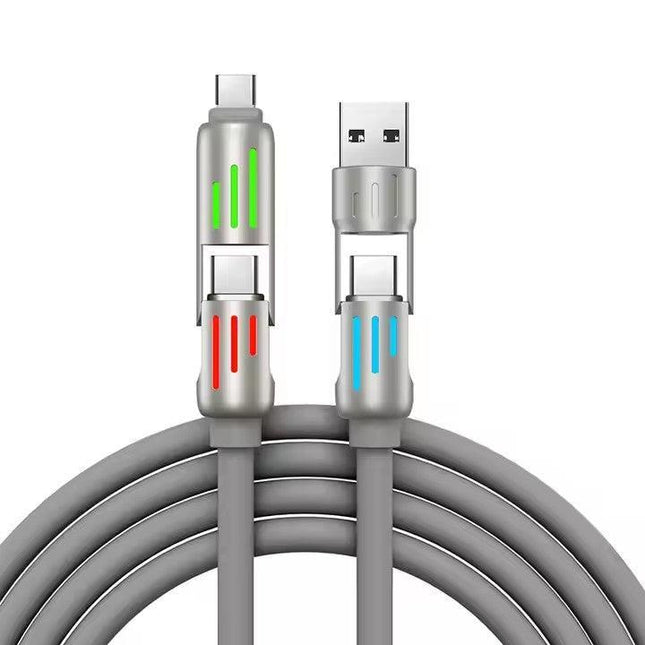 Universal PD Fast Charging Cable with LED Indicator - Zinc Alloy, Durable 1.5m Silicone Cord - Multiple Connector Options(Gray).