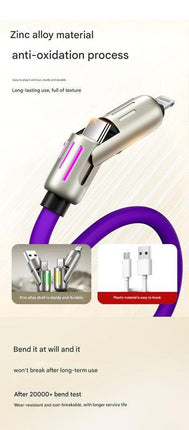 Universal PD Fast Charging Cable with LED Indicator - Zinc Alloy, Durable 1.5m Silicone Cord - Multiple Connector Options(Gray).