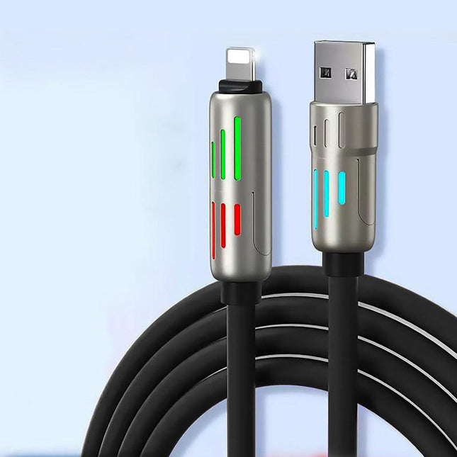 Universal PD Fast Charging Cable with LED Indicator - Zinc Alloy, Durable 1.5m Silicone Cord - Multiple Connector Options(Black).