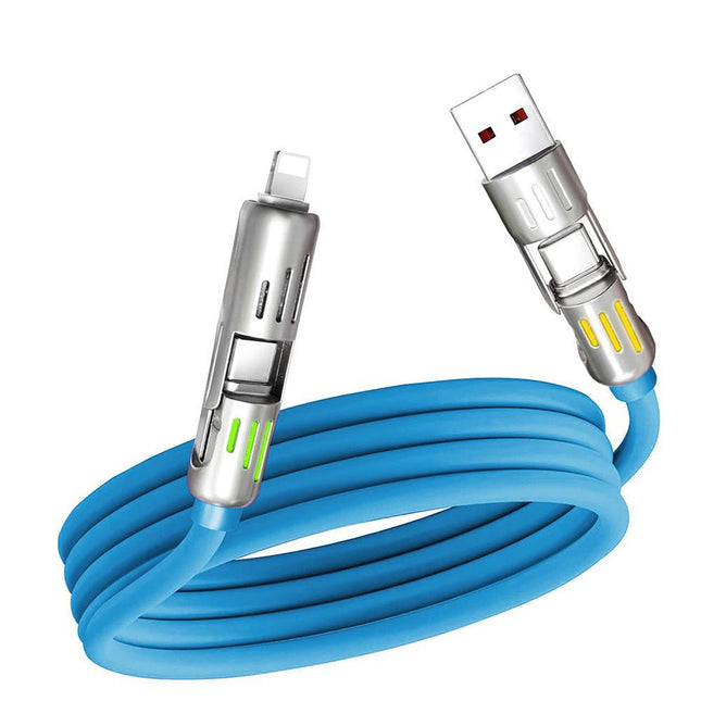 Universal PD Fast Charging Cable with LED Indicator - Zinc Alloy, Durable 1.5m Silicone Cord - Multiple Connector Options(Blue).