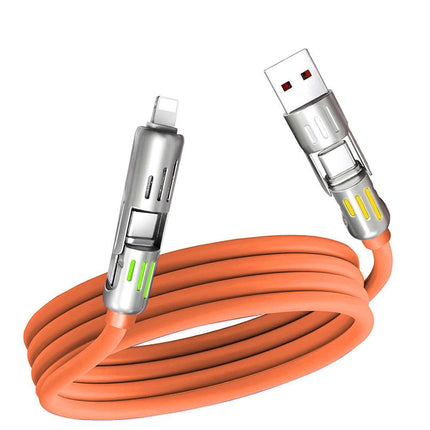 Universal PD Fast Charging Cable with LED Indicator - Zinc Alloy, Durable 1.5m Silicone Cord - Multiple Connector Options(Orange).