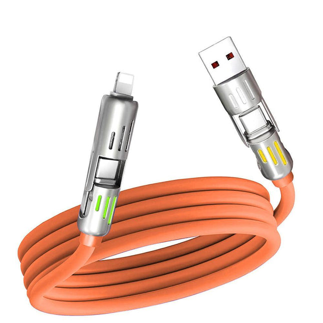 Universal PD Fast Charging Cable with LED Indicator - Zinc Alloy, Durable 1.5m Silicone Cord - Multiple Connector Options(Orange).