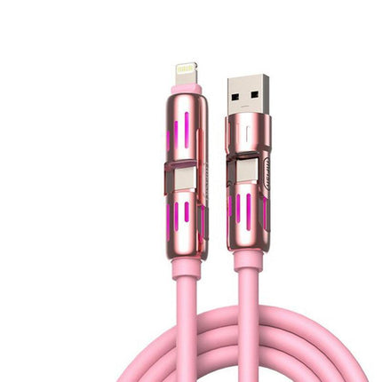 Universal PD Fast Charging Cable with LED Indicator - Zinc Alloy, Durable 1.5m Silicone Cord - Multiple Connector Options(Pink).