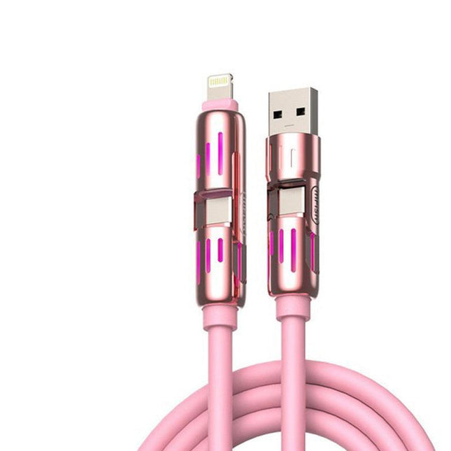 Universal PD Fast Charging Cable with LED Indicator - Zinc Alloy, Durable 1.5m Silicone Cord - Multiple Connector Options(Pink).