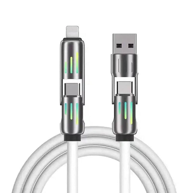 Universal PD Fast Charging Cable with LED Indicator - Zinc Alloy, Durable 1.5m Silicone Cord - Multiple Connector Options(White).