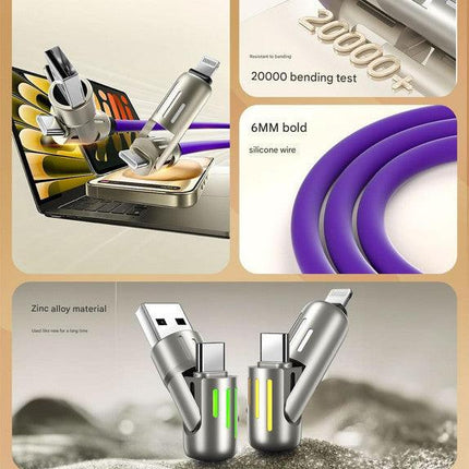 Universal PD Fast Charging Cable with LED Indicator - Zinc Alloy, Durable 1.5m Silicone Cord - Multiple Connector Options(White).
