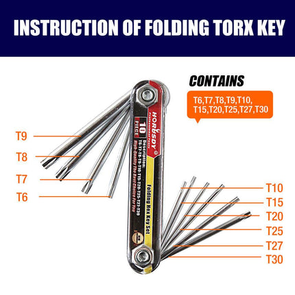 10-Piece Folding Torx Key Wrench Set - T6-T30 Star Keys, Portable Multi-Tool(silver).