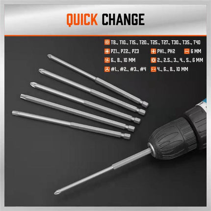 32-Piece Extra Long Screwdriver Bit Set - 150mm S2 Steel Bits with Organizer Stand.