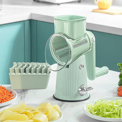 Multi-Function Rotary Vegetable Slicer & Grater - 5 Blade Types (10 Pcs Total) with Storage Box-white.