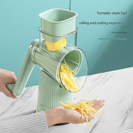 Multi-Function Rotary Vegetable Slicer & Grater - 5 Blade Types (10 Pcs Total) with Storage Box-white.