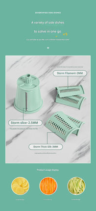 Multi-Function Rotary Vegetable Slicer & Grater - 5 Blade Types (10 Pcs Total) with Storage Box-white.