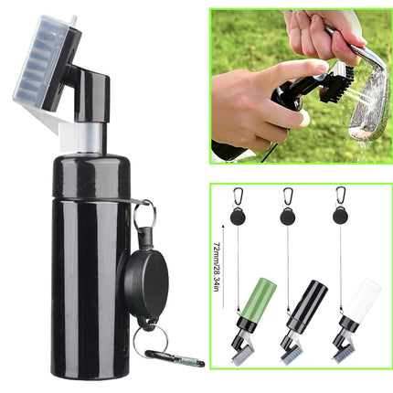 Portable Golf Club Groove Cleaner Brush with Water Spray Bottle & Retractable Keychain(black).