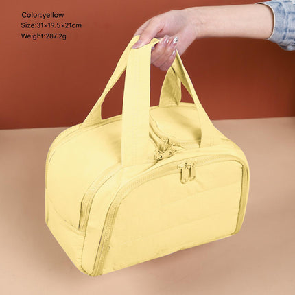Portable Multi-Compartment Travel Toiletry & Makeup Organizer Bag with Brush Holders(Yellow).