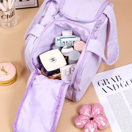 Portable Multi-Compartment Travel Toiletry & Makeup Organizer Bag with Brush Holders(Yellow).