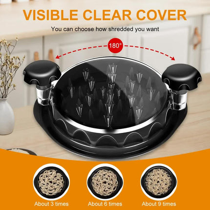 Upgraded Meat Shredder Tool - Rotating Chicken & Pork Puller with Anti-Slip Base & Ergonomic Grips(black).