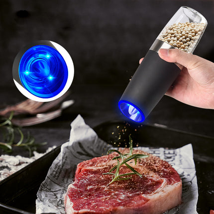 Gravity Electric Salt & Pepper Grinder Set - Adjustable Coarseness, LED Light, Battery Operated(black).