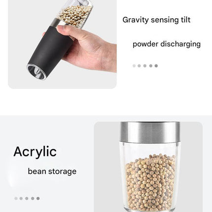 Gravity Electric Salt & Pepper Grinder Set - Adjustable Coarseness, LED Light, Battery Operated(black).