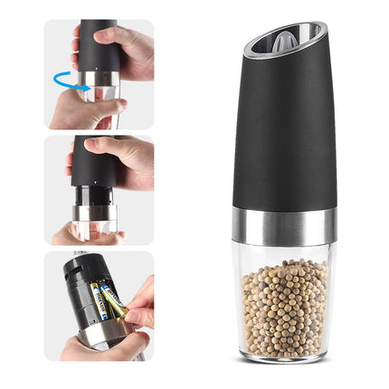 Gravity Electric Salt & Pepper Grinder Set - Adjustable Coarseness, LED Light, Battery Operated(silver).