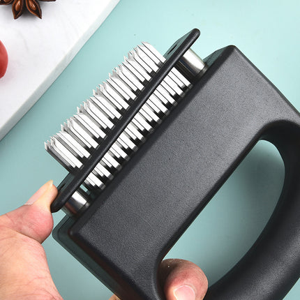 Professional Meat Tenderizer Tool - 48 Stainless Steel Blades with Safety Lock & Ergonomic Handle.