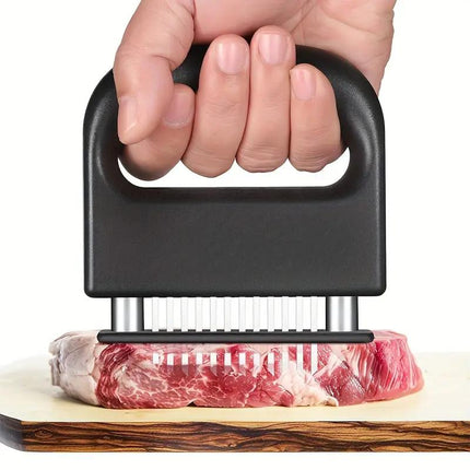 Professional Meat Tenderizer Tool - 48 Stainless Steel Blades with Safety Lock & Ergonomic Handle.