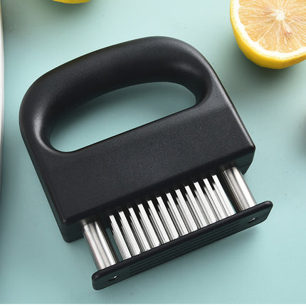 Professional Meat Tenderizer Tool - 48 Stainless Steel Blades with Safety Lock & Ergonomic Handle.