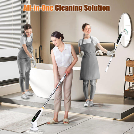 Electric Spin Scrubber with Adjustable Extension Handle & 8 Brush Heads - Smart LED Display.