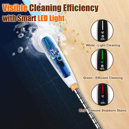 Electric Spin Scrubber with Adjustable Extension Handle & 8 Brush Heads - Smart LED Display.
