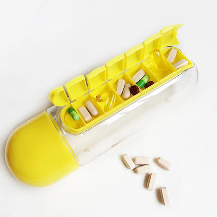 2pc 2-in-1 Water Bottle with 7-Day Pill Organizer - 600ml BPA-Free, Portable & Leakproof(Rose).