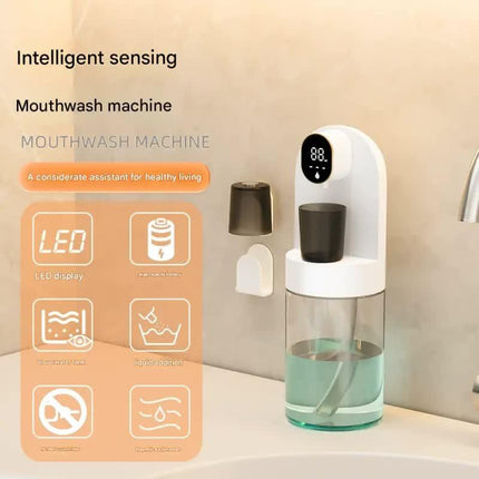 Smart Automatic Mouthwash Dispenser - 4 Adjustable Levels, LED Display, 2000mAh Battery & Magnetic Cups(white).