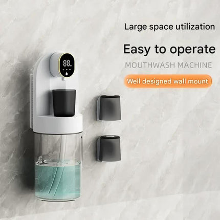 Smart Automatic Mouthwash Dispenser - 4 Adjustable Levels, LED Display, 2000mAh Battery & Magnetic Cups(white).