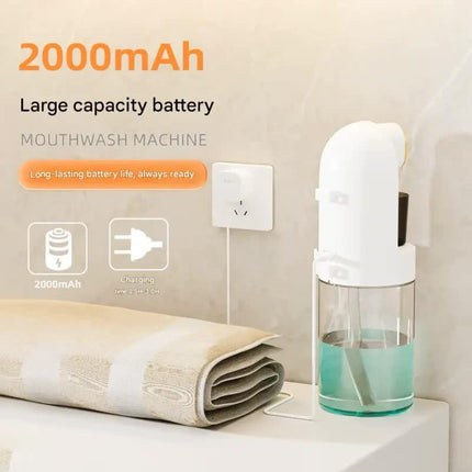 Smart Automatic Mouthwash Dispenser - 4 Adjustable Levels, LED Display, 2000mAh Battery & Magnetic Cups(black).