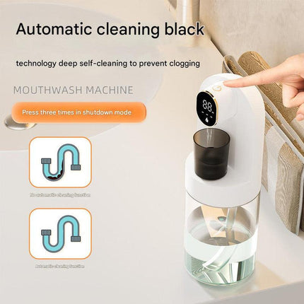 Smart Automatic Mouthwash Dispenser - 4 Adjustable Levels, LED Display, 2000mAh Battery & Magnetic Cups(black).