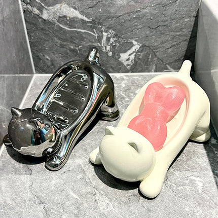 Charming Cat-Shaped Ceramic Soap Dish - Creative & Versatile Home Decor Accent(Milky white).