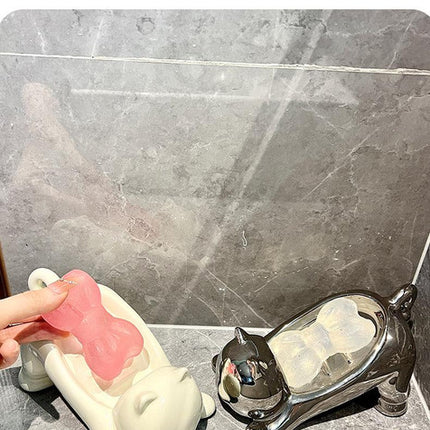 Charming Cat-Shaped Ceramic Soap Dish - Creative & Versatile Home Decor Accent(Silver).