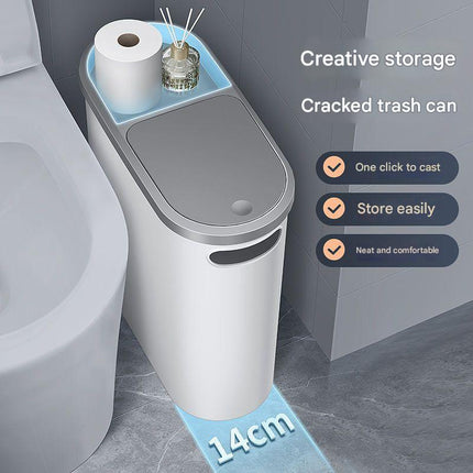 Slim Press-Top Trash Can with Top Storage Compartment - Narrow Design for Bathroom & Small Spaces(Ash cover + ash bucket).