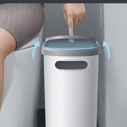 Slim Press-Top Trash Can with Top Storage Compartment - Narrow Design for Bathroom & Small Spaces(Ash cover + ash bucket).