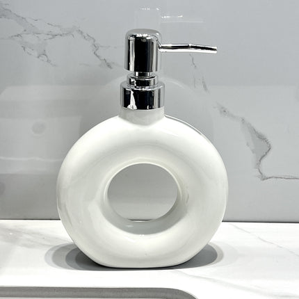Modern Ceramic Soap & Lotion Dispenser - Unique Geometric Designs, 300ml Capacity(Donut lotion bottle milky white).