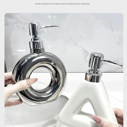 Modern Ceramic Soap & Lotion Dispenser - Unique Geometric Designs, 300ml Capacity(Donut lotion bottle milky white).
