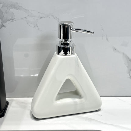 Modern Ceramic Soap & Lotion Dispenser - Unique Geometric Designs, 300ml Capacity(Triangular lotion bottle, milky white).