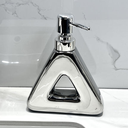 Modern Ceramic Soap & Lotion Dispenser - Unique Geometric Designs, 300ml Capacity(Triangular lotion bottle, silver).