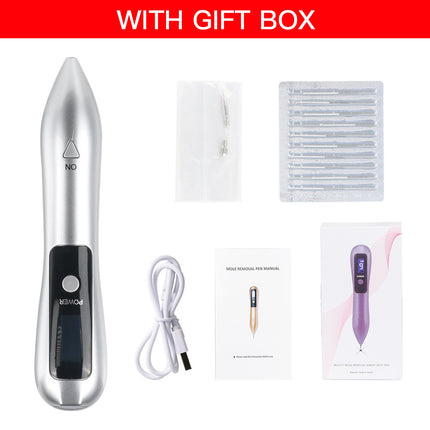 Professional 9-Level Skin Tag & Mole Remover Pen - USB Rechargeable with LED Display & Multiple Needles(Silver).