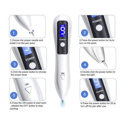 Professional 9-Level Skin Tag & Mole Remover Pen - USB Rechargeable with LED Display & Multiple Needles(Silver).