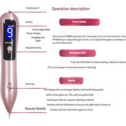 Professional 9-Level Skin Tag & Mole Remover Pen - USB Rechargeable with LED Display & Multiple Needles(Silver).