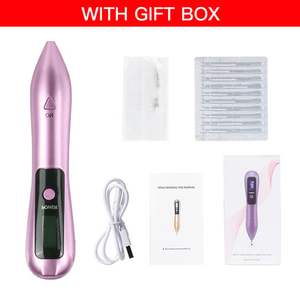 Professional 9-Level Skin Tag & Mole Remover Pen - USB Rechargeable with LED Display & Multiple Needles(pink).
