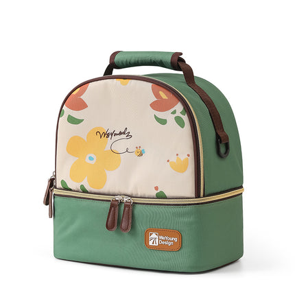 Versatile Insulated Breast Milk Cooler & Lunch Backpack - Waterproof, Multi-Carry Options(Green print).