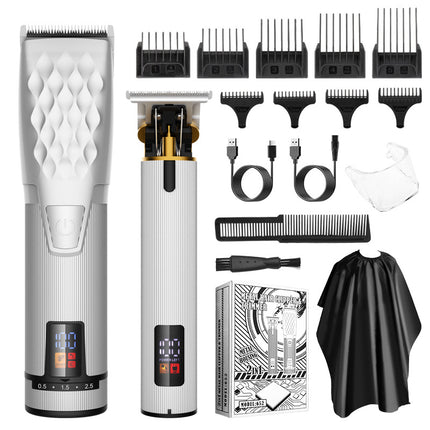 Professional 2-in-1 Cordless Hair Clipper & Trimmer Kit with LED Display & 5-Speed Fine Tuning(silver).