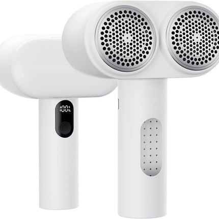 Dual-Head Electric Lint Remover - USB-C Rechargeable, LED Display, 3-Size Honeycomb Mesh(White).