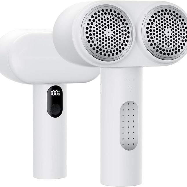 Dual-Head Electric Lint Remover - USB-C Rechargeable, LED Display, 3-Size Honeycomb Mesh(White).
