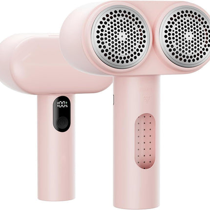 Dual-Head Electric Lint Remover - USB-C Rechargeable, LED Display, 4-Size Honeycomb Mesh(Pink).